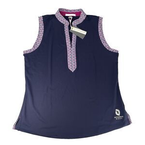 New Womens FAIRWAY & GREENE Golf Shirt Sleeveless SPF Eclipse Navy Pink Sz Large